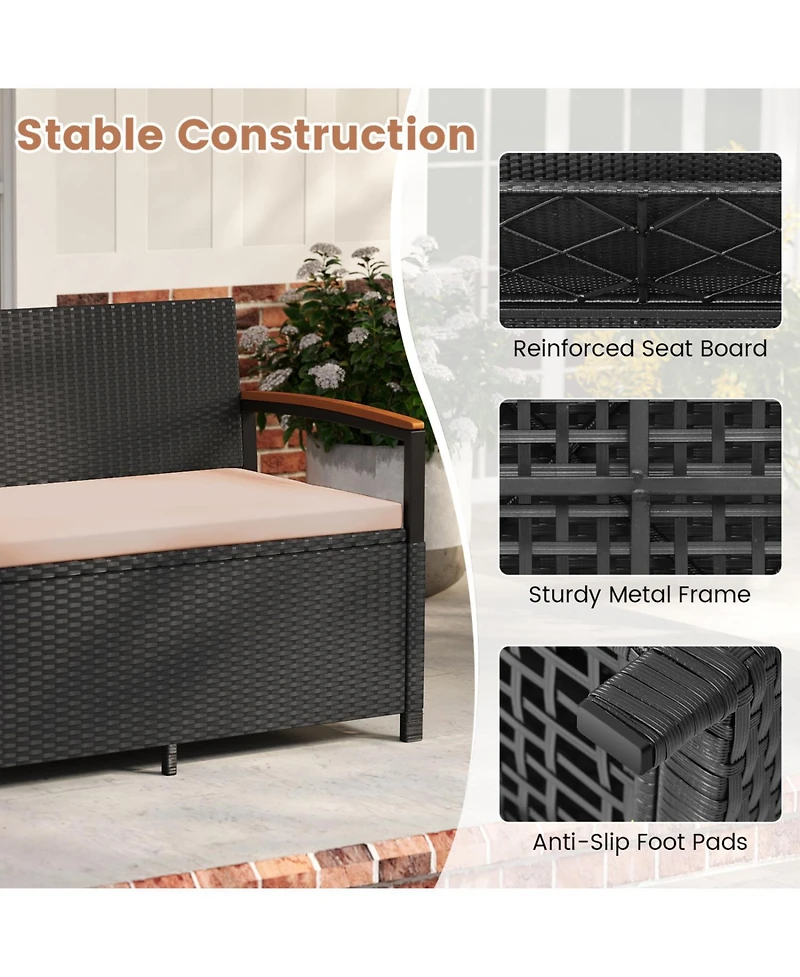 Slickblue Patio Storage Bench with Cushion and Deck Box Compartment