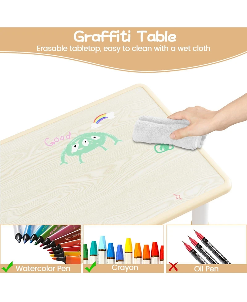 homfan Kids Table and 6 Chairs Set, Height Adjustable Toddler Graffiti Desktop, Study for Home Daycare Preschool Ages 2-10