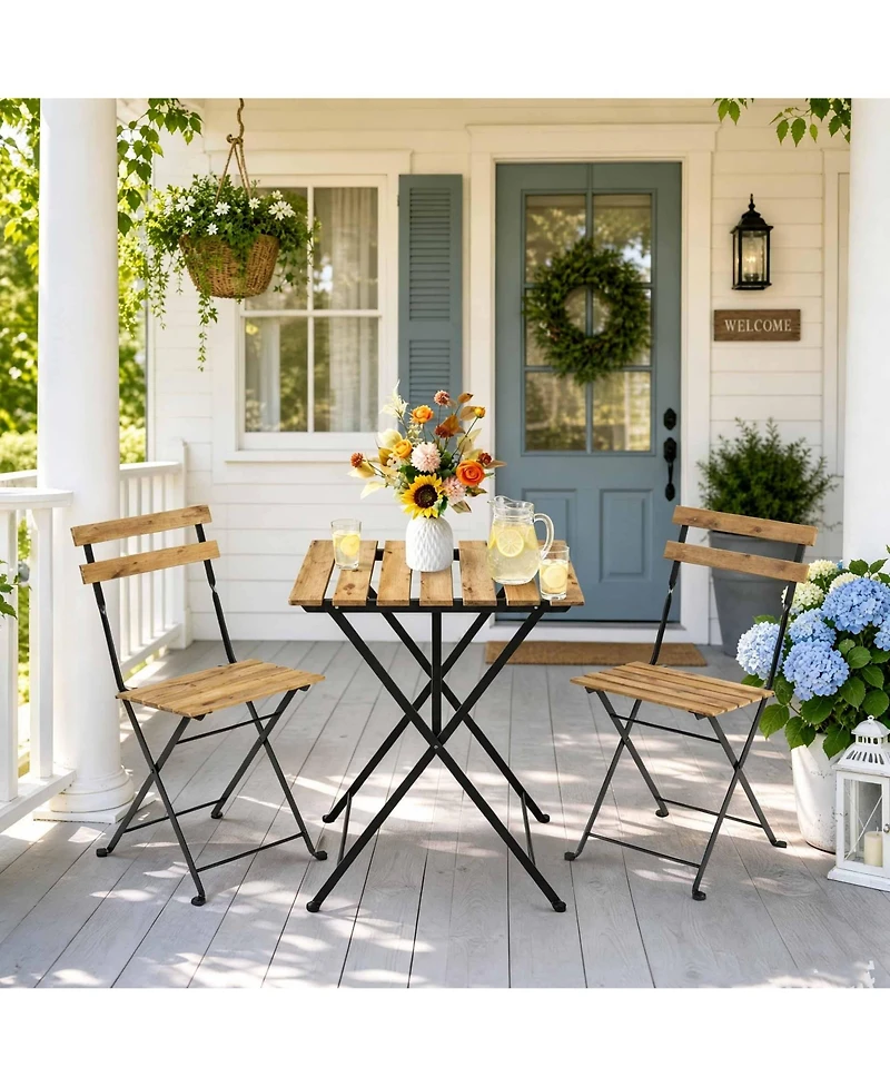 homfan Bistro Table and Chairs Set of 2, 3-Pieces Patio Bistro Set, Folding Design, No Assembly Need, Outdoor/Indoor Outdoor Patio Furniture Set