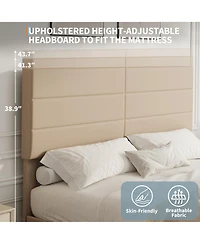 homfan Queen Size Bed Frame with Adjustable Headboard, Upholstered Platform Bed with Wood Slat Support, No Box Spring Needed