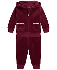 Polo Ralph Lauren Baby Girls' Lace Trim Velour Hoodie and Jogger Pants, 2-Piece Set