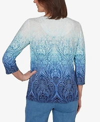 Alfred Dunner Petite Ombre Medallion Knit Top