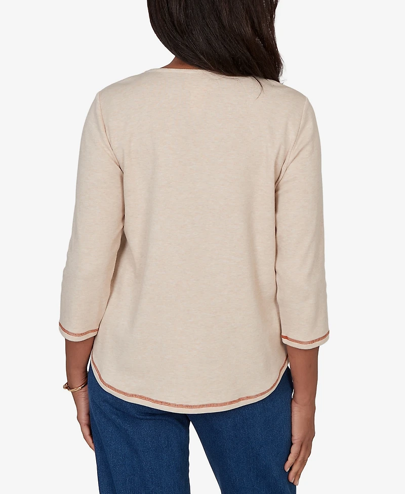 Alfred Dunner Petite Scarecrow Family Embroidered Top