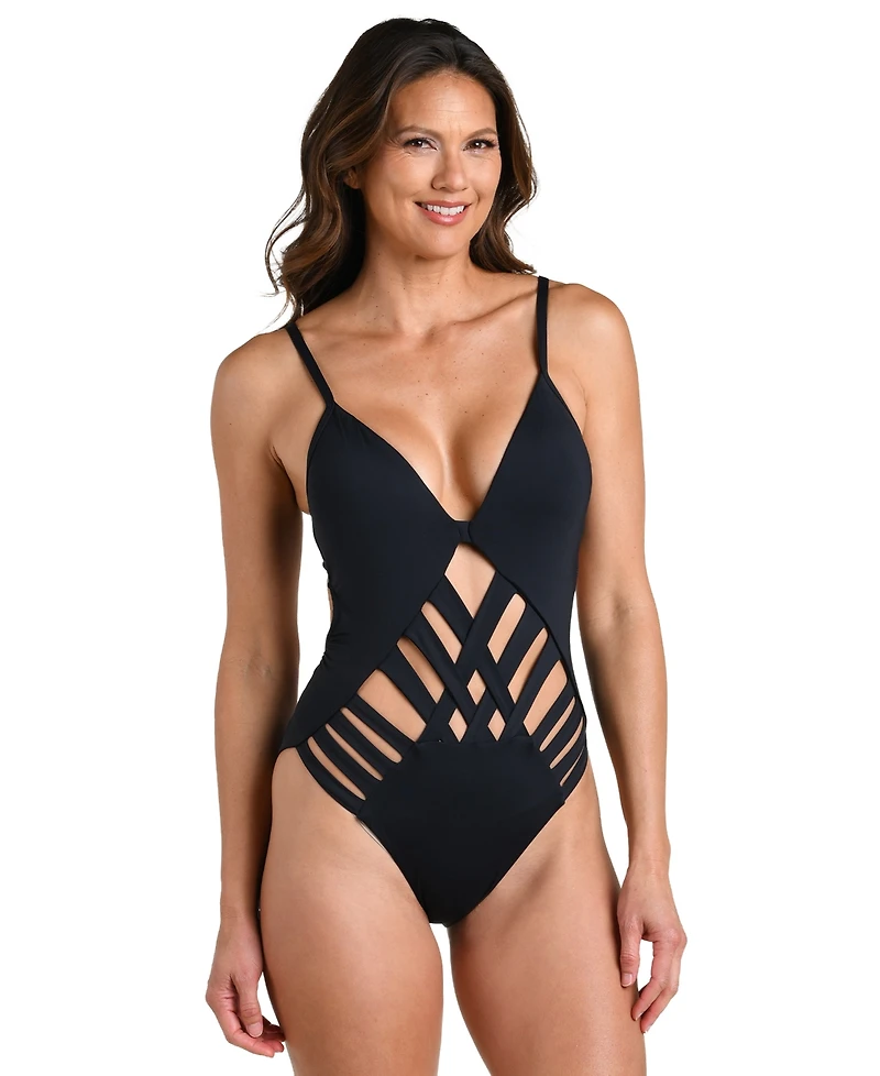 La Blanca Women's V-Neck Moderate Coverage One-Piece Swimsuit