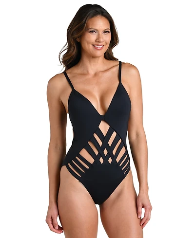 La Blanca Women's V-Neck Moderate Coverage One-Piece Swimsuit