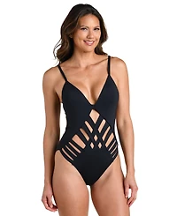 La Blanca Women's V-Neck Moderate Coverage One-Piece Swimsuit