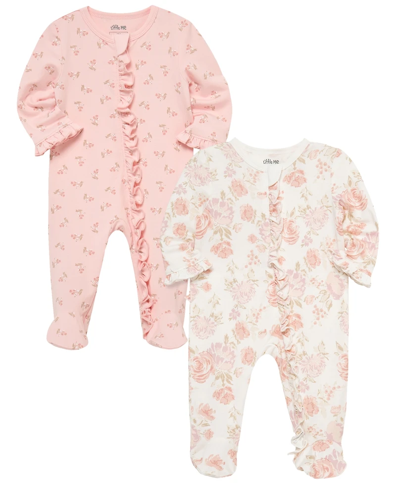 Little Me Baby Girls' Long-Sleeve Coverall, 2-Pack