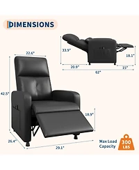 homfan Ergonomic Pu Leather Power Recliner for Adults, Adjustable Single Sofa with Tall Back, Wide Arms, Padded Seat and Side Pocket