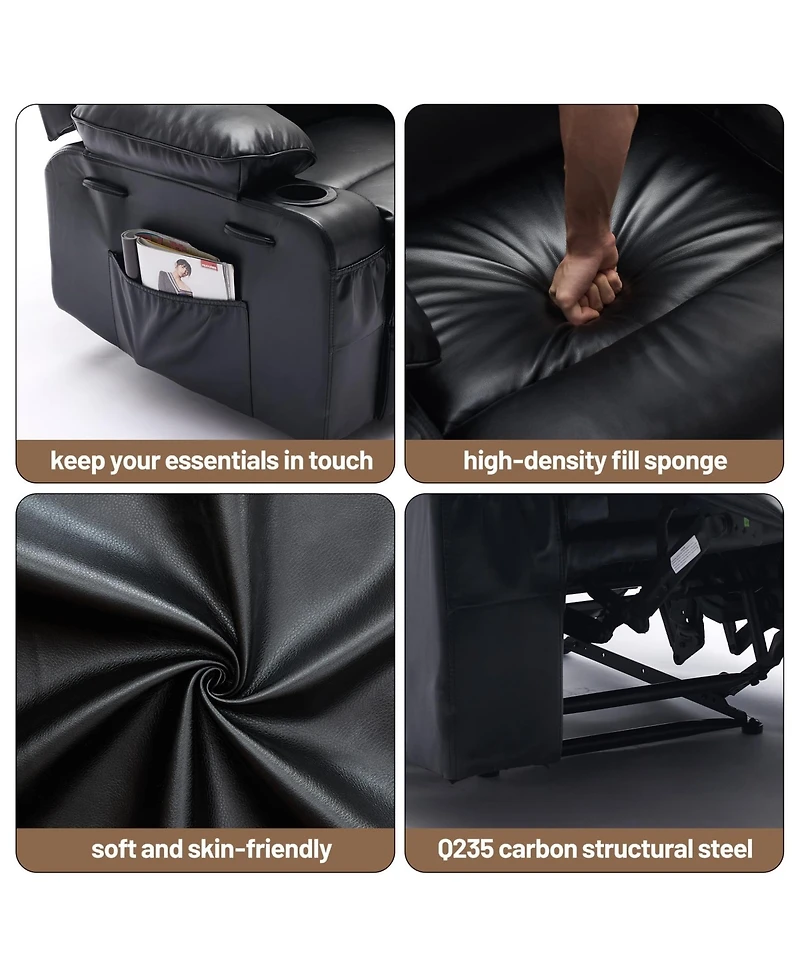 homfan Extra Wide Pu Leather Manual Recliner for Adults with Massage and Heat, Large Leisure Chair Plush Sponge Padded Arms Back