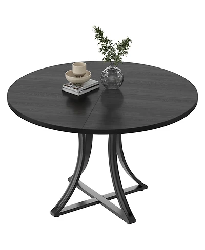 gaomon Space-Saving Modern Industrial Round Dining Table for 4-6 Oak-Look Wood Top Sturdy Metal X-Base Rustic Style