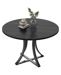 gaomon Space-Saving Modern Industrial Round Dining Table for 4-6 Oak-Look Wood Top Sturdy Metal X-Base Rustic Style