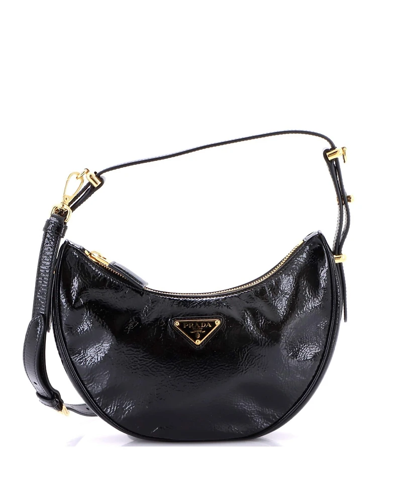 Pre-Owned Prada Small Arque Half Moon Hobo Vernice Naplak