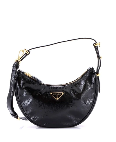Pre-Owned Prada Small Arque Half Moon Hobo Vernice Naplak