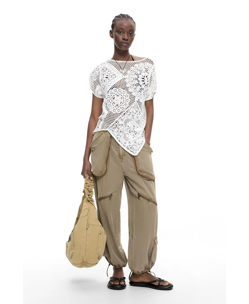 Desigual Women's Asymmetric crochet t-shirt