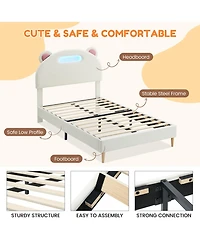 homfan Twin Upholstered Platform Led Bed Frame with Lights, Wooden Slats, No Box Spring Required, Noise-Free, Easy Assembly