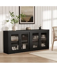 homfan 70.8" Mid Century Modern Sideboard Buffet Cabinet, 4 Glass Doors for Living Room Kitchen