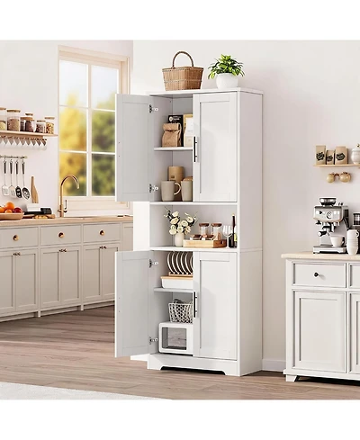 homfan 70" Tall Kitchen Pantry Cabinet with Doors and Adjustable Shelves Freestanding Storage Cupboard for Living Room Dining Room Bathroom
