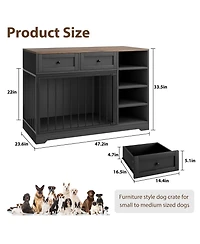 homfan Dog Crate Furniture, 47 Inch Wooden Indoor Kennel Tv Stand with 2 Drawers and 4 Shelves for Medium Large Dogs