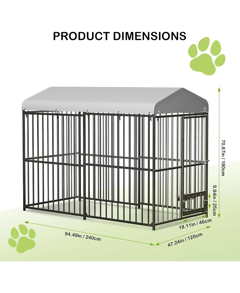 homfan Outdoor Dog Kennel Heavy Duty Metal Cage with Waterproof Roof and Security Lock, Feeding Door and Bowl for Large Dogs