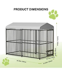 homfan Outdoor Dog Kennel Heavy Duty Metal Cage with Waterproof Roof and Security Lock, Feeding Door and Bowl for Large Dogs