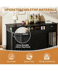 homfan Large Dog Crate – Furniture-Style Indoor Kennel with Sliding Doors, Removable Divider, 2 Drawers and Shelves, Tv Stand