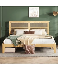 Sailvan Bed with Rattan Headboard, 2 Drawers