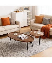 homfan Nesting Coffee Table Set of 2, End Table for Small Spaces Sofa Bedside Balcony, Mid Century Modern Nesting Side Tables for Living Room