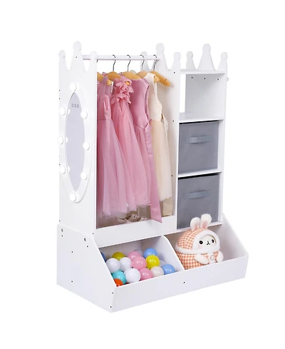 gaomon Kids Dress Up Armoire For Girls With Light, Mirror, Clothing Rack, Storage Bin And Open Hanging Wardrobe For Bedroom Or Playroom