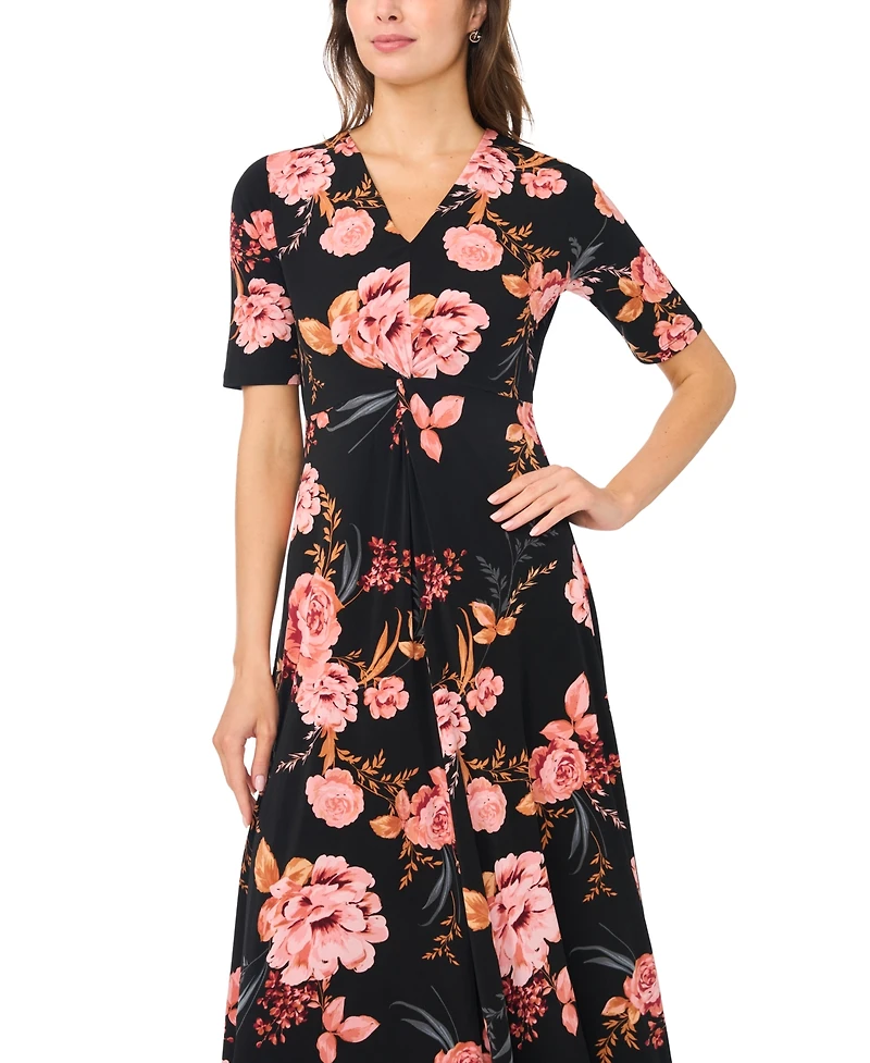 Msk Women's V Neck Twist Front Midi Dress