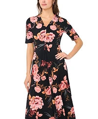 Msk Women's V Neck Twist Front Midi Dress