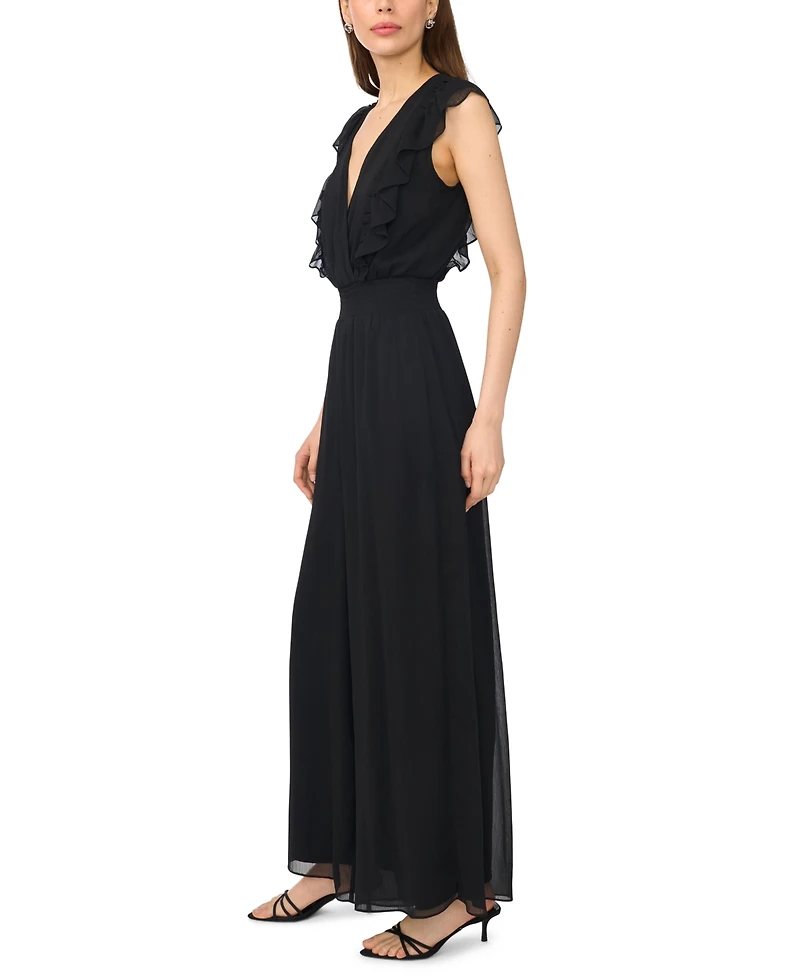 Msk Women's Surplice Flutter Sleeve Smocked Waist Jumpsuit