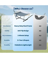 GarveeLife Double Hammock with Stand for Outdoor, Heavy Duty Portable 2 Person Hammock with Adjustable Steel Stand for Patio