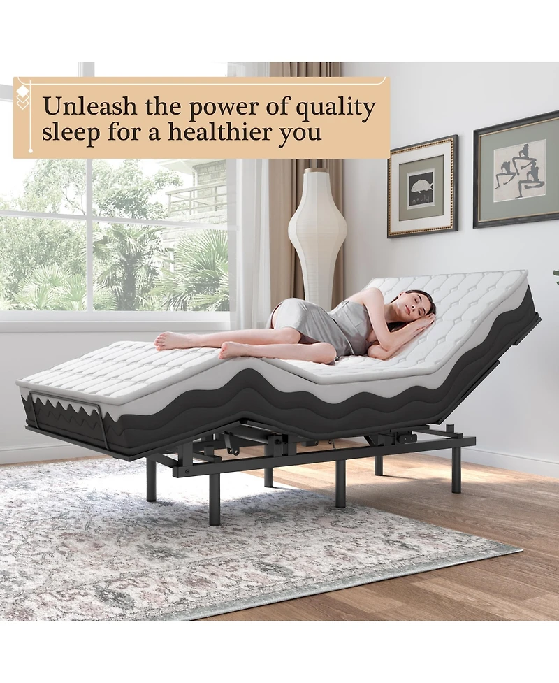 homfan Twin Adjustable Bed Frame, Wireless Remote, Memory Function, Head and Foot Lift Incline for Lying Reading Watching Tv Fatigue Backache