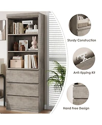 homfan 70" Tall Bookcase with 3 Drawers and 3 Open Shelves, Modern Storage