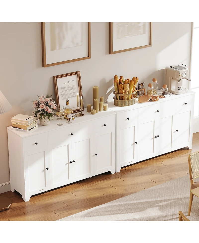 homfan 55" Buffet Cabinet Farmhouse Sideboard with 3 Drawers and 4 Doors, Coffee Bar Storage with Adjustable Shelf