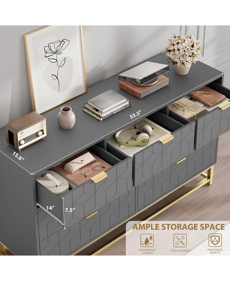 gaomon Dresser for Bedroom, 53.5" Wide Dresser Organizer, 7 Drawer with Golden Metal Handle and Legs, Modern Chest of Drawers for Closet, Hallway