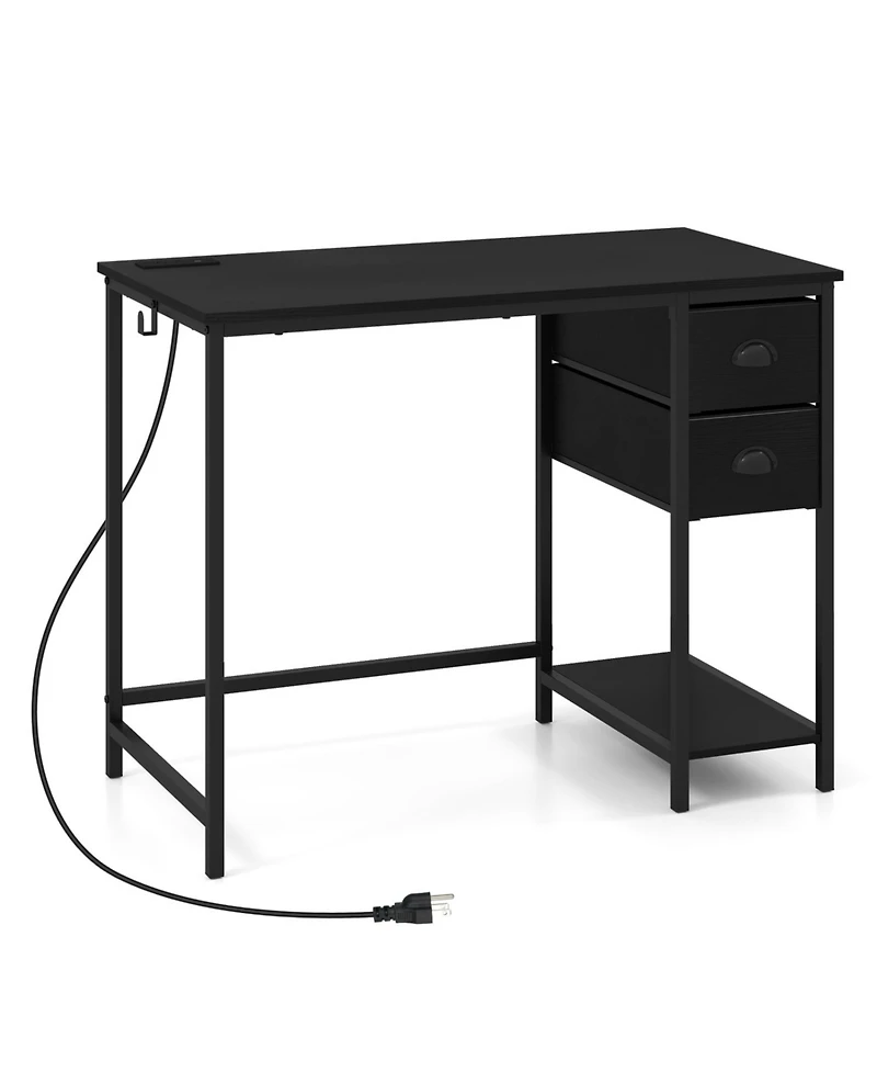 Slickblue Computer Desk with Charging Station and 2 Fabric Drawers