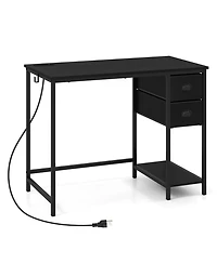 Slickblue Computer Desk with Charging Station and 2 Fabric Drawers