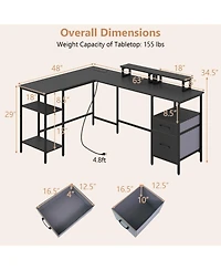 Slickblue Corner Computer Desk with Power Outlet and Storage Space