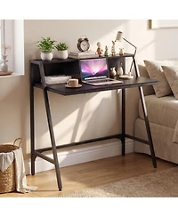 Slickblue Modern Writing Desk with Raised Monitor Shelf and Metal Base