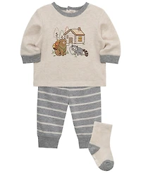 Little Me Baby Boys' Cabin Round Neck Top, Joggers and Socks, 3-Piece Set