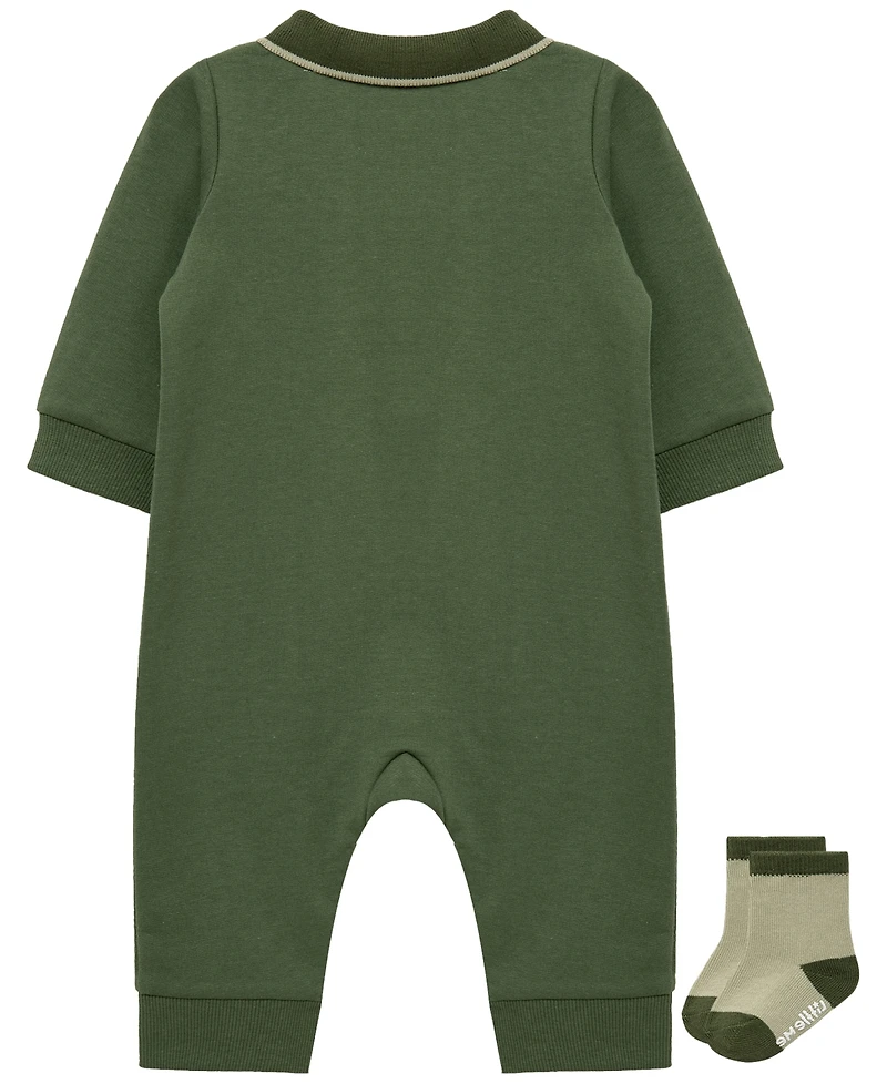 Little Me Baby Girls' Dinos Long-Sleeve Coverall and Socks, 2-Piece Set