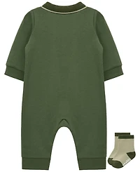 Little Me Baby Girls' Dinos Long-Sleeve Coverall and Socks, 2-Piece Set