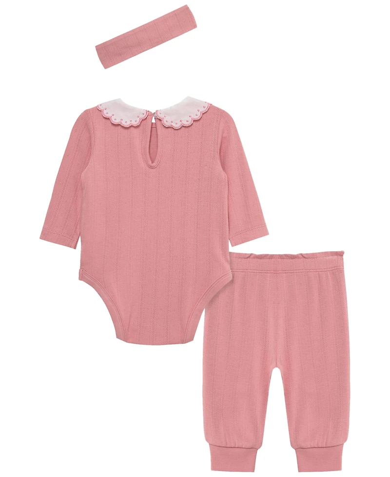 Little Me Baby Girls' Rose Long-Sleeve Bodysuit, Pants and Headband, 3-Piece Set