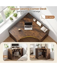 Slickblue Corner Computer Desk with Adjustable Shelf and Arc-Shaped Design