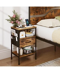 Slickblue 24.5" Bedside Nightstand with Charging Ports and Fabric Drawer