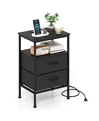 Slickblue Modern Nightstand with Charging Ports and 2 Fabric Drawers