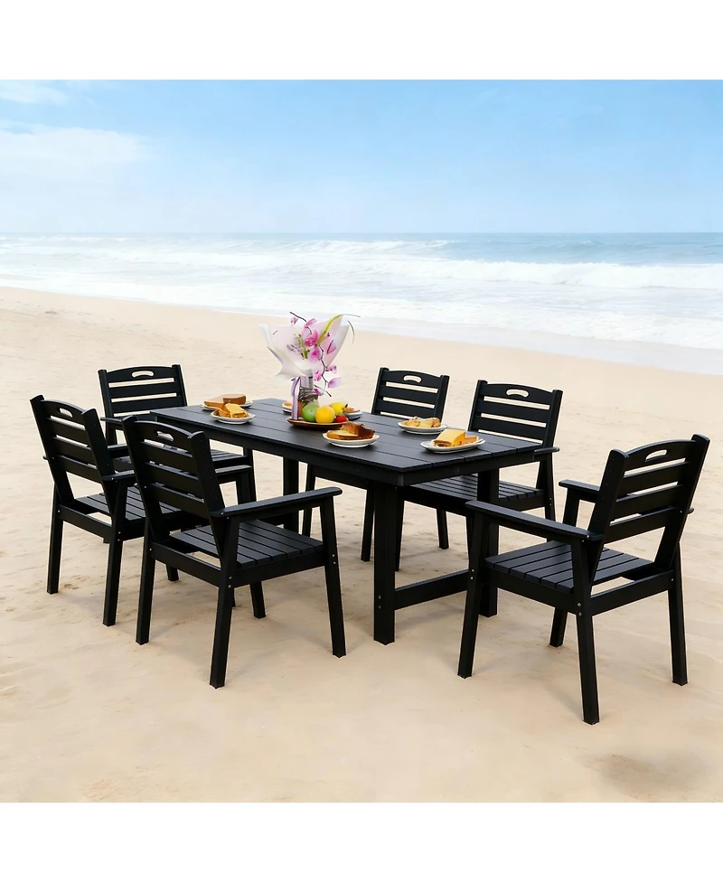 Asagikoiai 7-Piece All-Weather Hdpe Outdoor Dining Set with Table and Umbrella Hole