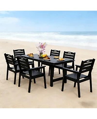 Asagikoiai 7-Piece All-Weather Hdpe Outdoor Dining Set with Table and Umbrella Hole