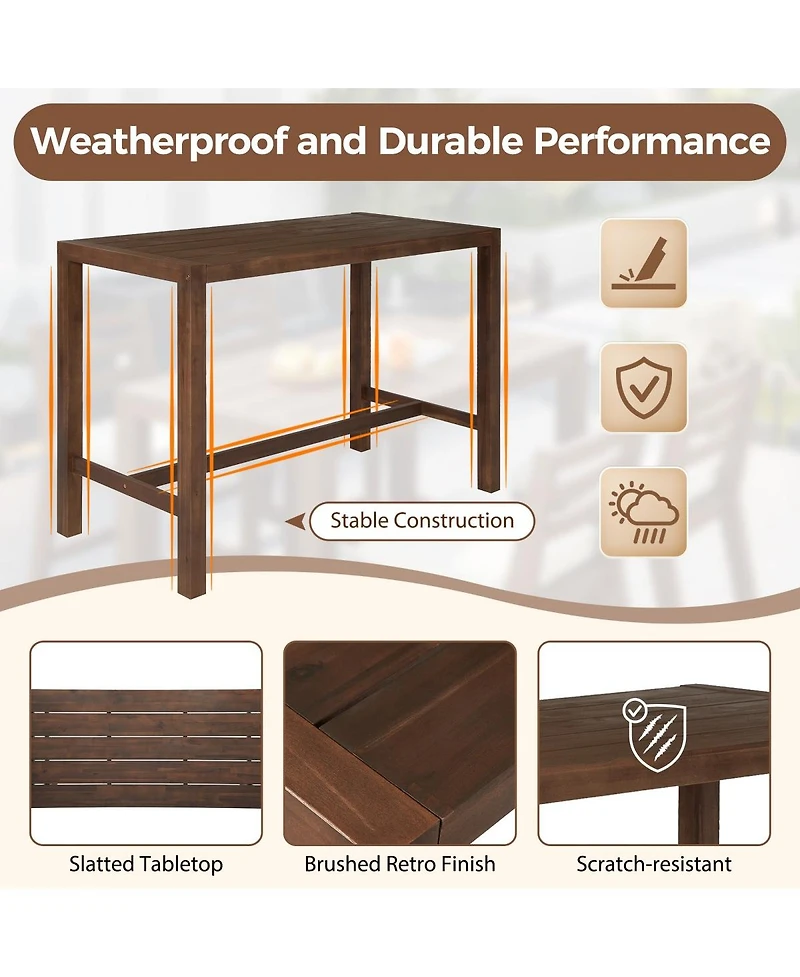 Asagikoiai 5-Piece Outdoor Bar Height Dining Set with Acacia Wood Table and 4 Cushioned Chairs